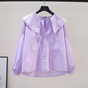 香芋紫色衬衫女2023年秋装小清新荷叶边减龄洋气长袖衬衣上衣