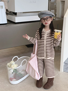 儿童毛衣2022秋冬韩版女童条纹，厚实针织套装男宝宝洋气两件套