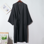 夏季男士纯棉浴衣中长款日式睡袍，开衫浴袍和风，甚平日系家居裙黑灰