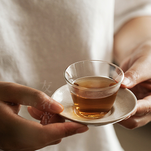 陶瓷茶托茶杯托茶，杯垫创意茶道零配功夫茶具，单个套装白色中式