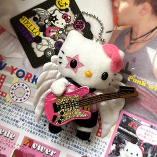 吉他天使kitty钥匙扣hello凯蒂猫挂件公仔毛绒，高级饰品天使系列!