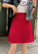 复古红色波点半身裙女夏季大码高腰包(高腰包)臀，中裙显瘦a字伞裙遮胯短裙