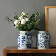 青花瓷花瓶手绘花器花盆花，插中式陶罐，插花摆件复古怀旧仿古独立站