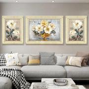 美式油画挂画客厅装饰画轻奢高级感欧式三联画复古沙发背景墙壁画