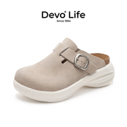 Devo/的沃软木鞋厚底包头休闲增高坡跟百搭半包拖鞋女22011