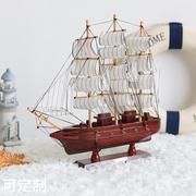 一帆风顺船摆件模型松木质木制木工地中海装饰品摆设仿真木船