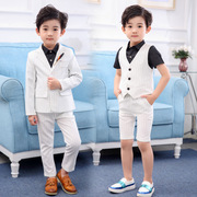 春季孩男马甲两件套儿童小西装条纹韩版长袖三件套套装