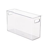收纳盒塑料透明长方形塑料盒带，盖窄长型盒子储物盒窄高型长条收纳