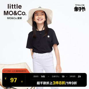 little moco童装夏季女童小花朵印花纯棉短袖T恤儿童上衣中大童