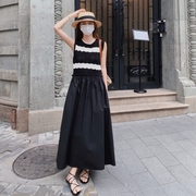 黑色无袖背心连衣裙女夏季气质高级感洋气法式收腰显瘦a字长裙子