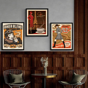 装饰画有框画挂画墙壁复古怀旧咖啡，世界各地咖啡，海报意美式咖啡馆