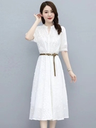 白色棉麻连衣裙女夏2023年春款女装气质洋气高端衬衫裙子