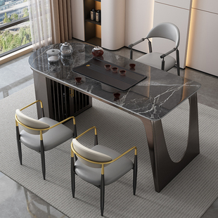 意式轻奢岩板茶桌椅组合办公室，现代简约家用高端客厅阳台泡茶几台