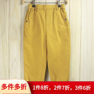 100-120，D品换标，儿童姜黄色秋装休闲裤，男女童弹力长裤子棉质