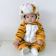 宝宝冬装连体衣加厚春款套装可爱老虎动物造型哈衣婴儿冬季外出服