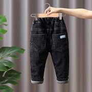 巴拉巴柆男童牛仔棉裤，冬季加绒加厚韩版洋气儿童，夹棉裤子宝宝黑色
