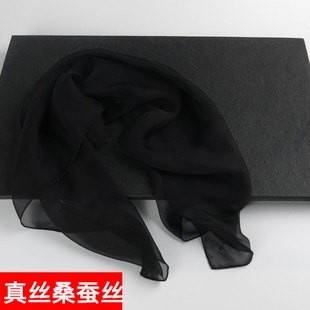 微瑕黑色小方巾丝巾纯色春秋品牌桑蚕丝100%冬季真丝围巾