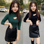 半高领t恤女24春季韩版镂空钉珠设计感长袖显瘦时尚上衣打底衫秋