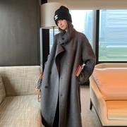 灰色双面羊绒大衣女，中长款2023冬季气质，高级感立领羊毛呢外套