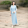 2023夏季女装改良中式中国风交领汉服显瘦修身雪纺仙女长款连衣裙