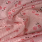裸粉色花朵提花条雪纺纱布 原创古典上衣连衣裙子汉服围巾DIY面料
