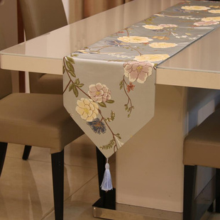 中式新餐桌(新餐桌)长方形现代床，布艺垫防防水桌布3q妈咪古典花鸟精密桌旗