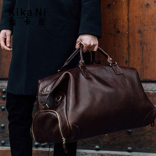 英伦复古轻奢旅行袋男士品质，手工真皮手提包，大容量商务斜挎旅行包