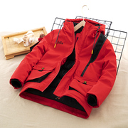 冬季男童加棉冲锋衣中大童儿童保暖加厚防风防雨红色工装外套棉衣