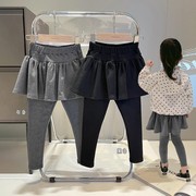 女童装洋气春秋假两件裙裤2021时尚，大童打底裤外穿薄长裤子潮