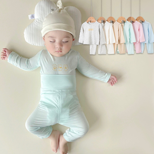 儿童长袖套装莫代尔高腰，二件套宝宝薄款卡通空调服婴幼儿睡衣夏季