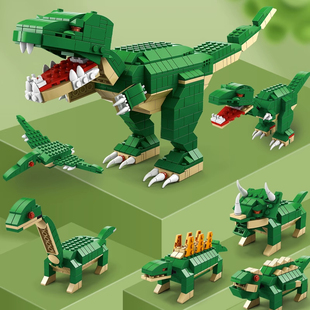中国积木侏罗纪恐龙儿童，益智拼装玩具男孩，拼插霸王龙组装拼图模型
