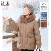 中老年冬装妈妈羽绒服女士外套，棉袄加厚保暖真毛领，洋气奶奶装衣服