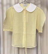 设计师系列rfi可爱嫩黄微透巨宽松荷叶边衬衫，上衣344