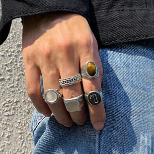 5件套字母L金属戒指套装 欧美跨境时尚帅气潮流酷个性指环组合