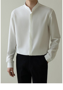 垂感长袖衬衫男新中式轻熟风，男装春秋季韩版修身免烫冰丝立领衬衣