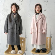 韩国童装高端儿童百分百双面羊绒呢子大衣男女童西装领长款外套