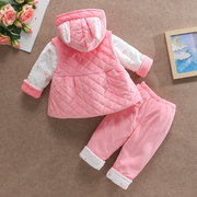 女宝宝秋冬套装洋气，0-1-2岁婴幼儿马甲，三件套薄棉衣外出服潮