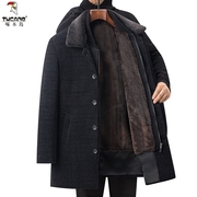 啄木鸟冬外套中老年加绒加厚可脱卸内胆两件套毛呢大衣爸爸呢大衣