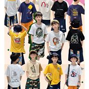 小七baby童装企鹅猿人印花字母短袖T恤牛仔短裤套装男女童宝YQ02