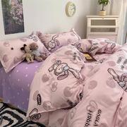 紫色兔子可爱四件套女生床单，床上用品学生宿舍水洗棉被套三件套