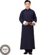 中式棉麻传统复古春秋季长袍唐装，男长袖民族，演出服装立领盘扣长衫