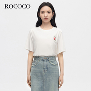 rococo商场同款2024夏基础(夏基础，)款百搭浪漫双色草莓刺绣贴布t恤女