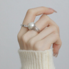 s925纯银珍珠镂空戒指，女2023年小众，设计感时尚个性开口食指戒