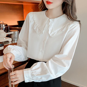 蕾丝娃娃领白色衬衫女2024春季韩版气质时尚显瘦衬衣长袖上衣