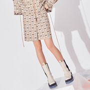 Z11女装2021秋季假两件字母印花隐拉设计小A型裙摆半身裙