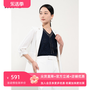 HONRN/红人休闲气质白色桑蚕丝真丝抽绳西装外套女夏HH22OS733