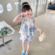 女童夏装中国风套装2024儿童夏季背心裙女宝宝洋气雪纺两件套