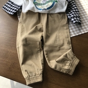 醇厚柔软的水洗棉布。110-160中大童男童春秋长裤 梭织收口休闲裤