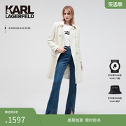 karllagerfeld卡尔拉格，斐女白色翻领，通勤双排扣花呢羊毛大衣