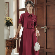 红色连衣裙女夏季气质小香风，新中式女装红裙子，复古森系长裙小个子
